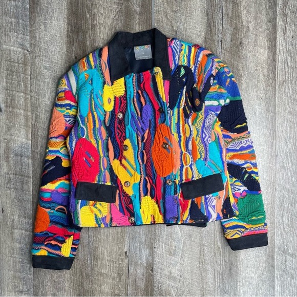 COOGI Jackets & Blazers - COOGI Wool and Suede Textured Colorful Sweater Blazer Size Medium